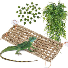 Bearded Dragon Accessories, Reptile Plants Terrarium Hanging Plant Vines Artificial Leaves Hammock Leopard Gecko Tank Accessories for Lizard Snake Geckos Chameleon