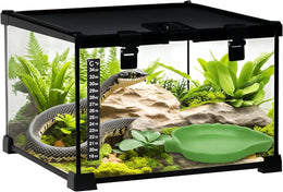 PawHut Glass Reptile Terrarium Insect Breeding Tank Vivarium Habitats with Thermometer for Lizards, Horned Frogs, Snakes, Spiders - Small 30 x 30 x 20cm