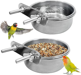 Kathson Stainless Steel Bird Bowl Parrot Food Water Bowls with Clamp Holder Bird Feeder Dish Cups Crate Bowls for Cockatiel Pigeons Conure Budgies African Greys 2 Pcs