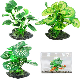 3 Pcs Vivarium Plants, Realistic Reptile Terrarium Decorations, Flexible Fake Foliage for Bearded Dragon, Gecko, Snake, Tortoise & Aquatic Frog (Green)