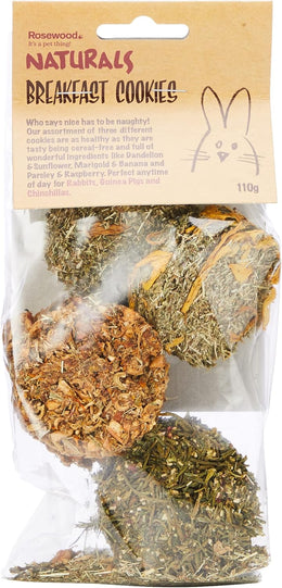 Rosewood Naturals Breakfast Cookies, Small Animal Treats for Rabbits, Guinea Pigs, Chinchillas, Degus, Hamsters, Gerbils, Mice and Rats, 110g