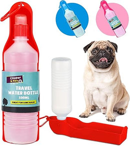 1pk Dog Travel Water Bottle, 500ml Dog Water Bottles for Walking, Hiking & Road Trips, Portable Leakproof Design, Reusable Outdoor Pet Hydration Accessory with Drinking Bowl Lightweight & Pet Friendly