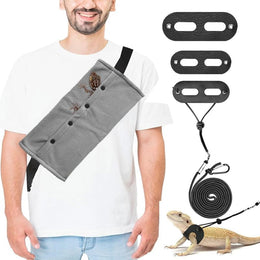 Small Animal Sling Carrier for Bearded Dragons, Lizards & Reptiles - Grey, Medium, 17x8 Inches, Button Closure, Indoor & Outdoor Use