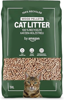 by Amazon Cat Litter Wood Pellets Highly Absorbent and Made of 100% Recycled Wood, Unscented, 30 l (Pack of 1)