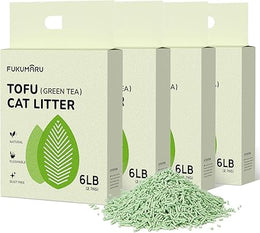 FUKUMARU Tofu Cat Litter, Clumping Cat Litter, Odour Control with Green Tea Scent, Dust-Free and Easy to Clump, Flushable, Direct to Toliet, 2.7Kg x 4bags