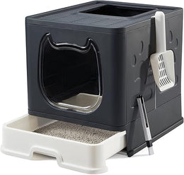 Vealind Covered Cat Litter Tray with Lid Slide Out Drawer Tray Enclosed Cats Litter Box with Front Door and Scoop