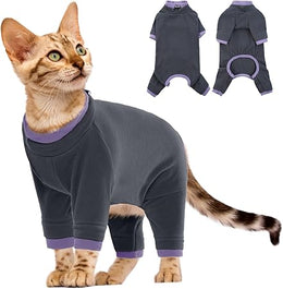 Cat Recovery Suit with Legs, Stretchy Surgical Recovery Suit Cute Cat Clothes Indoor Soft Fleece Material for Comfort and Warmth for Pets(Black, M)