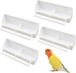 4 Pieces Bird Cage Feeder White Plastic Bird Food Bowl Hanging Parrot Water Food Feeding Bowls with Compartment Standing Rods Bird Food Dispensers for Small Birds Canary Sparrow