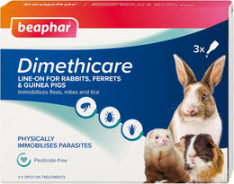 Beaphar - Dimethicare Line-On - Mite, Flea and Lice Control for Rabbits, Guinea Pigs & Ferrets – 3 treatment pack - Physically Immobilises Parasites - Pesticide-Free - From 12 weeks old