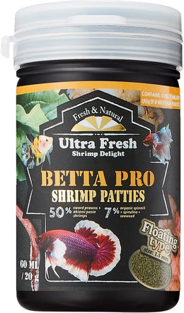 Ultra Fresh Betta Fish Food, Betta Pro Shrimp Patties, 50% Sword Prawns + Akiami Paste Shrimps, All Natural Protein, Rich in Calcium, for Betta's Healthy Development and Cleaner Water