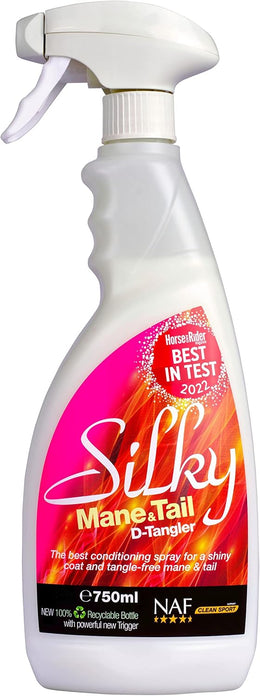NAF Silky Mane & Tail D-Tangler Spray – 750ml Deluxe Conditioning Detangler for Horses – Smooth, Shiny, Tangle-Free Finish – Non-Greasy, Dust-Repellent Formula
