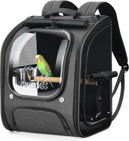 pecute Bird Carrier Backpack Clear Bubble, Large Bird Backpack with Adjustable Tripod, Lightweight and Portable Parrot Travel Backpack, Wide View and Shading Parrot Backpack for Hiking,Grey