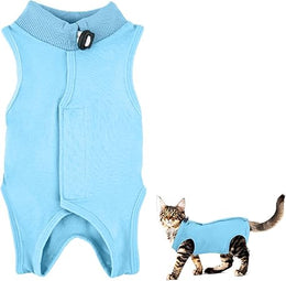 Cat Recovery Suit Breathable Cat Romper Anti-Leak Body for Pets E Collar Alternative Surgical Suit for Abdominal Wounds (Blue, M)