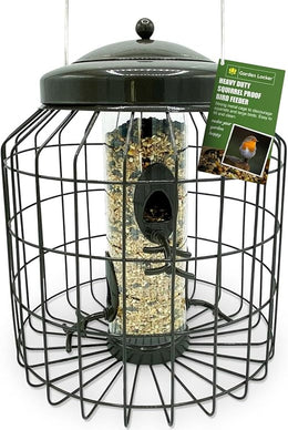 Large Heavy Duty Squirrel Proof Bird Feeder for Wild Seed Feed Mix Outdoor Garden use - Mocha Brown - with Strong Galvanised Metal Cage to Deter Squirrels & Large Birds