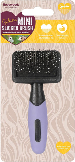 Rosewood Options Mini Slicker Brush for Small Animals, Gentle Brush, Ideal for Rabbits & Guinea Pigs, Black/Purple