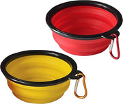ARTISTRY Collapsible Dog Bowl Pack of 2 - Portable Travel Bowl for Small Pets, Silicone, Foldable with Metal Hook (Red/Yellow)