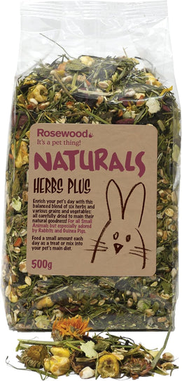 Rosewood Naturals Herbs Plus, Small Animal Treat for Rabbits, Guinea Pigs, Chinchillas, Degus, Hamsters, Gerbils, Mice and Rats, 500g