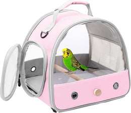 Bird Carrier, Portable Bird Carrie for Parrot Parakeet Budgie Small Birds with Soft Mat and Wooden Perch (Pink)