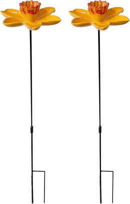DIVCHI Bird Feeders Free Standing Flower Birds Feeding Station | Garden | Outdoor | Pole | Decorative | Wild Bird | Seed | Nut | Water | Bowl | Bath | Dish (Pack of 2) (Yellow)
