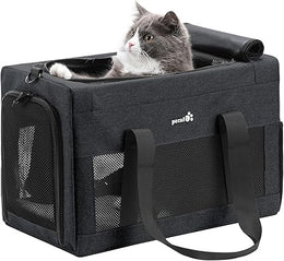 pecute® Cat Carrier Airline Approved, Extra Stable Cat Carrier Handbag, Portable Dog Carrier, Breathable Mesh Fabric Bag for Pets, Pet Carrier Suitable for Both Long And Short Trips Dark Grey