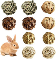 10 Pcs Rabbit Chew Toys, Natural Grass Rabbit Enrichment Balls Small Gerbil Toys for Bunny Chinchillas Gerbils Guinea Pigs Hamsters