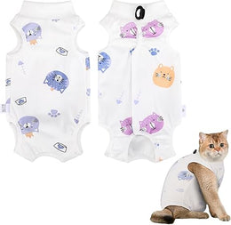Cat Surgery Recovery Suit Cats Post Surgical Recovery Suit Kitten Onesie Bodysuit Anti-licking Cats Vest Wound Protector Clothes,Elizabethan Collar&Cone Alternative(M/Colorful Cat)