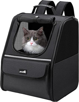 Pecute Cat Backpack Breathable, Cat Carrier Backpack Lightweight and Portable, Dog Backpack with Safety Rope, Carrier for Pets up to 6kg, Adjustable Pet Backpack for Travel, Hiking, Walking, Black