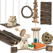 Hamster Chew Toys Set, Small Animal Teething Toys, Dwarf Hamster Toys, Guinea Pig Chew toys, Boredom Breaker Cage Accessories - Wood Sticks Ladder Bell Roller, for Rat Gerbil Guinea Pigs