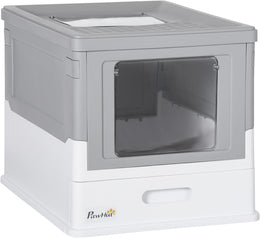 PawHut Cat Litter Tray with Hood Enclosed Cat Litter Box Pet Toilet w/Lid, Scoop, Front Entry, 47.5 x 35.5 x 36.7cm - Grey