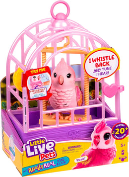 Little Live Pets My Really Real Bird & Cage - Rosie, Interactive, Realistic Pet Bird, 20+ Sounds & Reactions (25cm/9,8in Cage, 10,9cm/4,3in Bird), Records & Repeats or Whistles Back, Carry & Display