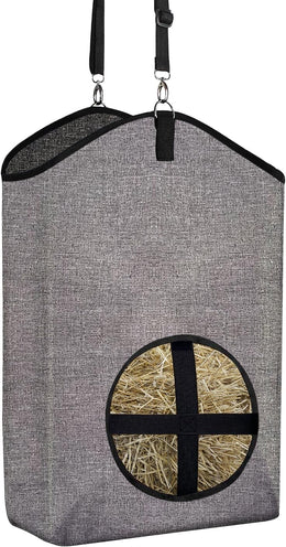 Goat Hay Feeder Bags for Horses, Sheep with Adjustable Open Feed Hole for Slow Feeding-Gery