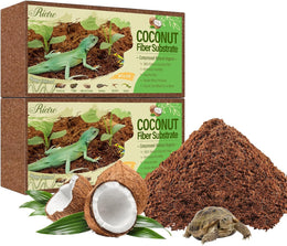 Riare 2 Pack Natural Coconut Fiber Substrate for Reptile Coco Substrate Premium Compressed Coconut Husk Terrarium Bedding for Reptile, Tortoise, Frogs, Snakes Hermit Crabs, Burrowing Animals