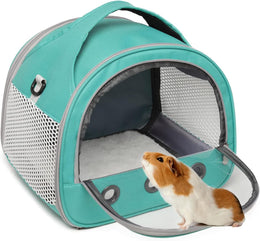 Small Animal Carrier Bag - Guinea Pig Carrier Large Size,Portable Bag with Strap for Parrots Ferret Hedgehog Squirrel Chinchilla Sugar Glider, Breathable & Perspective (Blue)