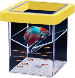 Floating Fish Tank Breeder Box - Transparent Thickened Aquarium Isolation Box for Fish Breeding, Easy to Install and Space-Saving (Yellow)