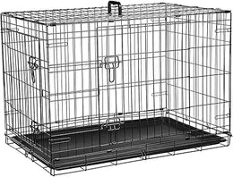 Small Dog Crate | Puppy Cage and Cat Crate | 2 Doors Easy for Dual Access | Easy Clean Removable Plastic Tray | Strong Folding Metal Training & Travel Crate for Small Dogs 24 inch (24