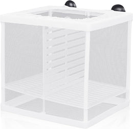 Fish Breeding Box, Fish Tank Breeder Small Aquarium Fry Hatchery Net Nursery Isolation Boxes Incubator Tank Divider with 4 Suckers for Newborn Small Shrimp Betta 16 * 14.5 * 15.5cm（White）