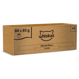whiskas 1 plus Adult Mixed Selection in Jelly 84 Pouches, Adult Wet Cat Food, Megapack (84 x 85 g)