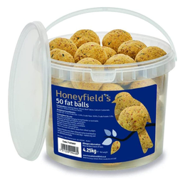 Fat Balls for Wild Birds (50) - High Energy Suet Feed, Nutritious, Great for Hanging Feeders, Attracts Birds to Garden All Year Round - Honeyfield's, 4.25 kg (Pack of 1)
