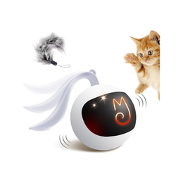 Migipaws Interactive Cat Ball Toy Set, Fun Tracker, Automatic Rolling Chase Ball with Fluffy Tail, A Small Mice, Rechargeable (White)