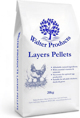 Walter Products Layers Pellets 20kg Bag, High Protein Chicken, Duck & Bird Feed - Complete Feed for Healthy Egg Production, Muscle, Tissue and Feather Development