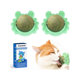 Aucenix Catnip Balls Toy for Cat, Wall Catnip Roller for Cat Licking, Teeth Cleaning Dental Edible Kitten Toy, Natural Rotating Cat Toy (Green-2pcs)