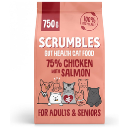 Scrumbles All Natural Dry Cat Food With 75% Chicken and Fresh Salmon, High Protein Food for Adults And Seniors, 750 g