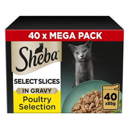 Sheba Select Slices Cat Wet Food - Poultry Selection in Gravy - 40x85g (Pack of 1)