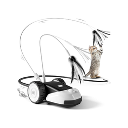 3-in-1 Interactive Cat Toy - 2-Speed Automatic Moving Mouse Cat Toys Self Play with 2pcs Hanging Feather String Ribbon and Wiggly Silicone Mice Tail for Bored Indoor Adult Cats Kittens