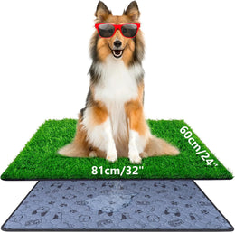 Fake Grass Urinal Pads for Dogs, 32 x 24 Inch Indoor Artificial Grass Dog Litter Box, Lawn Dog Urinal Pads, Washable, Reusable, Lawn Replaceable, Outdoor Patio Puppy Training Potty