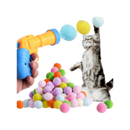 Interactive Cat Pom Pom Balls with Launcher - 50pcs Cat Exercise Training Chasing Toys for Indoor Pets