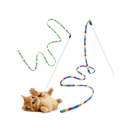 FYNIGO Interactive Cat Rainbow Wand Toys for Indoor Cats Adult and Kitten,Extended Colorful Cat Teaser Wand String Plush Toy,Original Product Strong and Sturdy Pole with Bells(2 Pack)