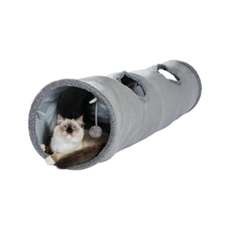 OHANA Collapsible Cat Tunnel Toy in suede, Large cat tunnels for indoor cats rabbits with 2 holes and suspended ball Dia30*130cm