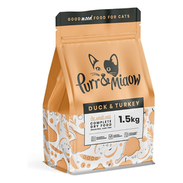 Purr & Miaow - Complete Dry Grain Free Adult Cat Food, Duck & Turkey, 1.5kg
