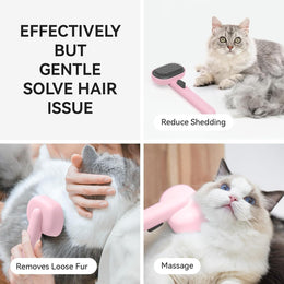 aumuca Cat Brush with Release Button, Cat Grooming Brush for Long or Short Haired Cats, Removing Loose Fur and Massage, Pink